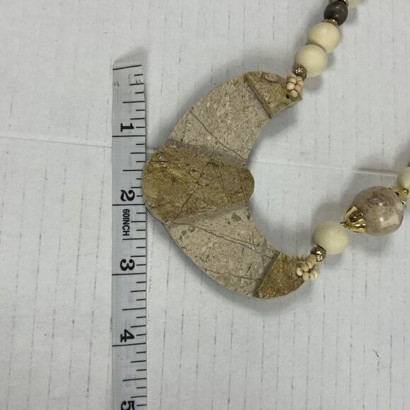 Handmade ~20" Quartz Granite Stone Gold Tone Statement Necklace And Earrings Vtg - Picture 13 of 14